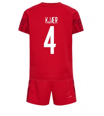 Denmark Simon Kjaer #4 Replica Home Stadium Kit for Kids World Cup 2022 Short Sleeve (+ pants)